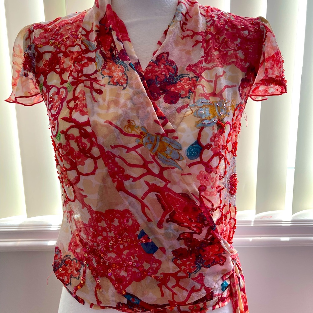 ⭐️STUNNING DVF Beaded Sheer Silk Blouse⭐️